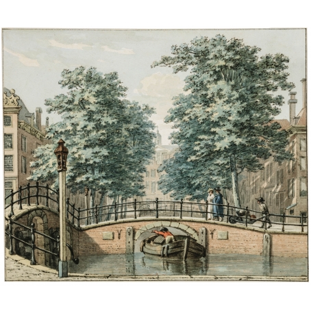 Hermanus Numan (Ezinge 1744-1820 Amsterdam) The Warmoesgracht seen from the Herengracht towards Het Singel with The Royal Palace at The Dam of Amsterdam in the distance