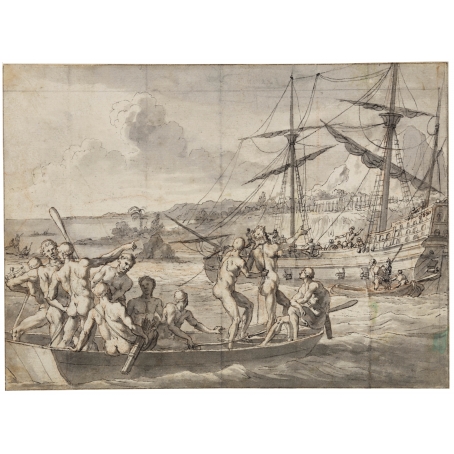 Jan Goeree (Middelburg 1670-1731 Amsterdam) Natives, probably Florida Indians, transporting a Prisoner or Slave to a Dutch Merchant Vessel