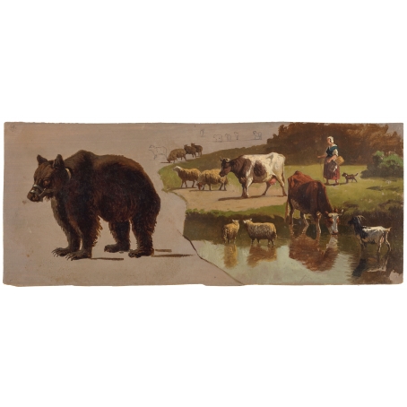 Jean François Xavier Roffiaen (Ypres 1820-1898 Ixelles) Pastoral study and a bear