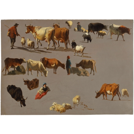 Jean François Xavier Roffiaen (Ypres 1820-1898 Ixelles) Study of shepherds, cattle and a goat