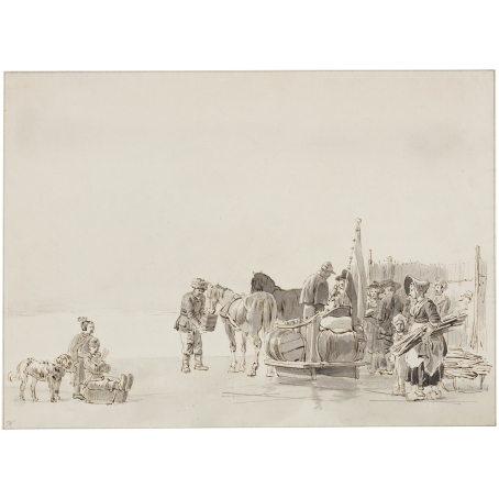 Leendert de Koningh (Dordrecht 1777-1849 Dordrecht) Figures and horses with sleighs on the ice